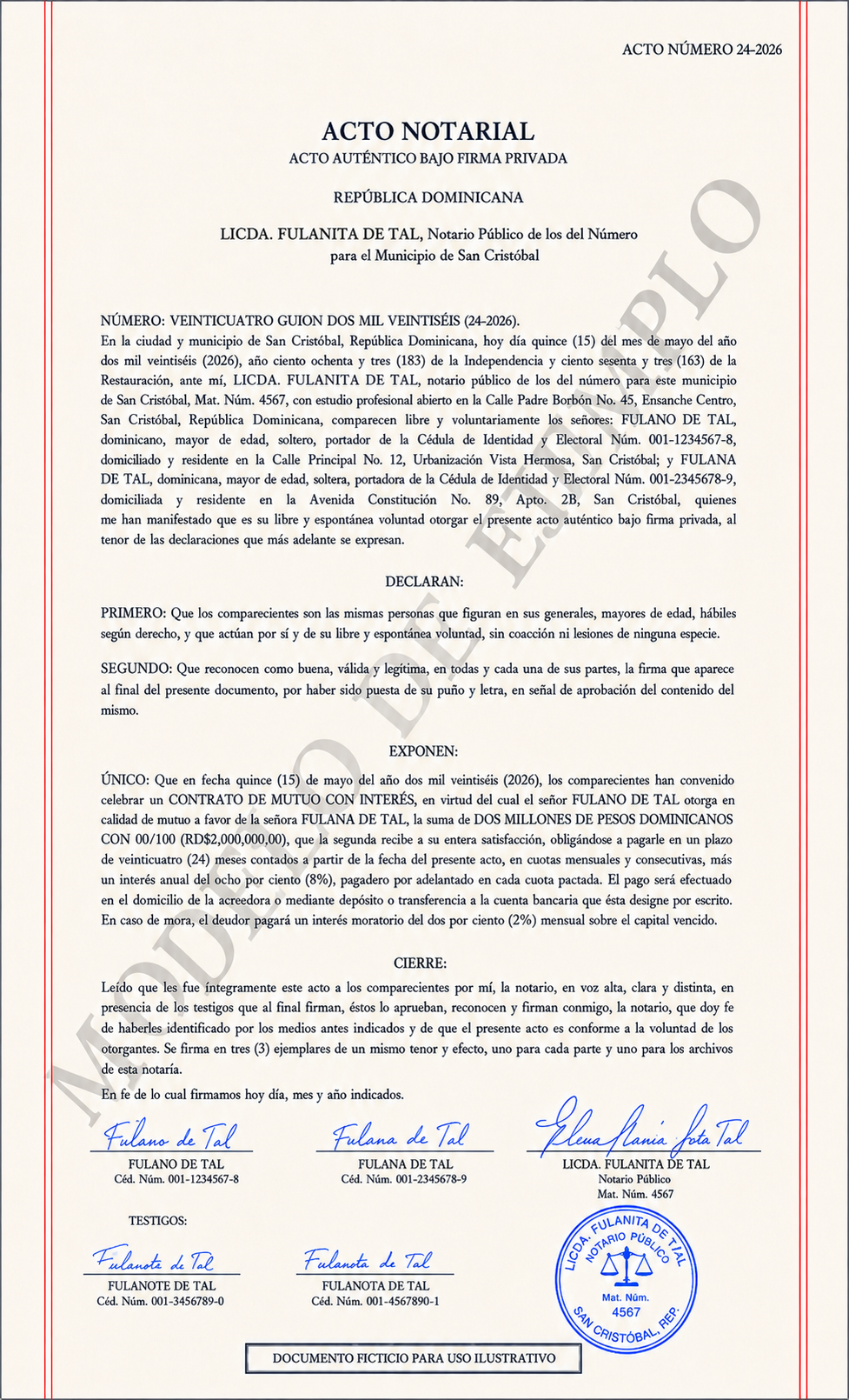 ACTO NOTARIAL (HASTA 29 LÍNEAS)